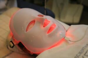 Red Light Therapy for Skin and Anti-Aging, Close-up of an LED light mask used in modern skincare treatments.